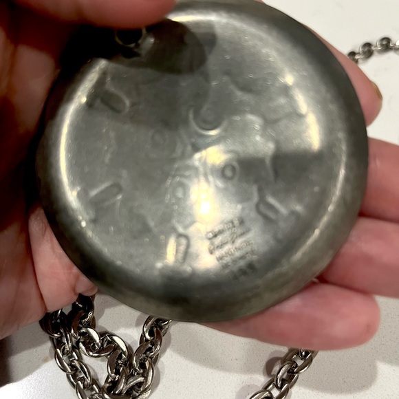 Jorgen Jensen Denmark Pewter Large Modernist Disc Pendant & Chain Necklace,#156s - Picture 6 of 11